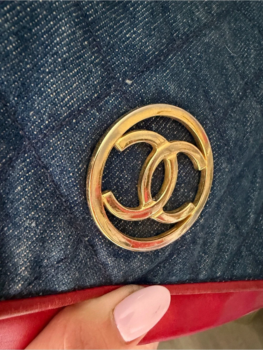 Chanel Denim Quilted with red trim. Vintage